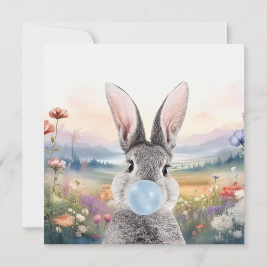 Kaninchen blasen Kaugummi mit Wildblumen Karte (Vorderseite)