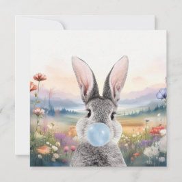 Kaninchen blasen Kaugummi mit Wildblumen Karte