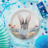 Kaninchen blasen Kaugummi mit Wildblumen Pappteller (Party)