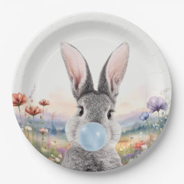 Kaninchen blasen Kaugummi mit Wildblumen Pappteller