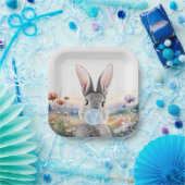 Kaninchen blasen Kaugummi mit Wildblumen Pappteller (Party)