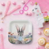 Kaninchen blasen Kaugummi mit Wildblumen Pappteller (Party)