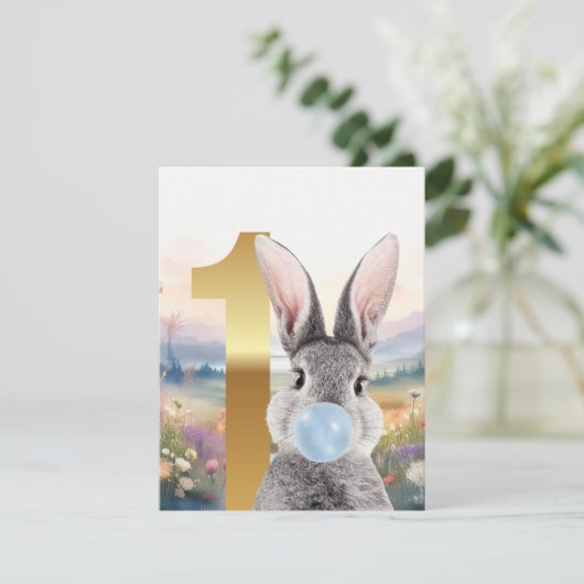 Kaninchen blauer Kaugummi Erster Geburtstag (Stehend Vorderseite)