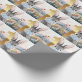 Kaninchen blauer Kaugummi Erster Geburtstag Geschenkpapier (Ecke)