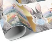 Kaninchen blauer Kaugummi Erster Geburtstag Geschenkpapier (Rolleneckpunkt)