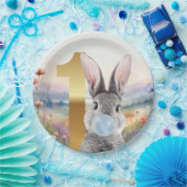 Kaninchen blauer Kaugummi Erster Geburtstag Pappteller (Party)