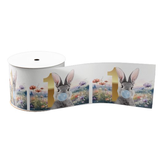 Kaninchen blauer Kaugummi Erster Geburtstag Ripsband (Spule)