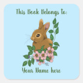 Kaninchen-Blume-Buchzeichen Quadratischer Aufkleber (Vorderseite)