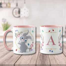 Kaninchen Blume Schmetterlinge als Monogramm Tasse