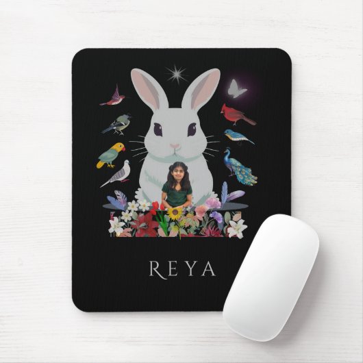 Kaninchen, Blume und Vögel, Personalisierte Gestal Mousepad (Mit Mouse)