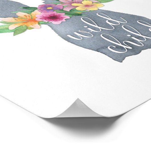 Kaninchen-Blume "Wild Child Watercolor" Poster (Ecke)