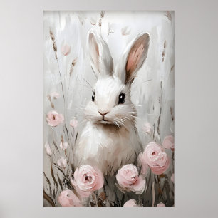 Kaninchen-Blumen-Porträt-Druck, Vintage-Farmhouse Poster