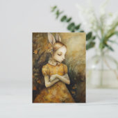 Kaninchen Bunny Child in einem gelben Blumenkleid Postkarte (Stehend Vorderseite)