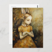 Kaninchen Bunny Child in einem gelben Blumenkleid Postkarte (Vorne/Hinten)