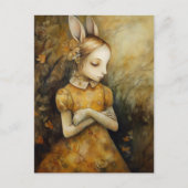 Kaninchen Bunny Child in einem gelben Blumenkleid Postkarte (Vorderseite)