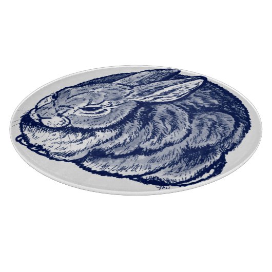 Kaninchen Bunny Cobalt Blaues Weiß Tinte Sketch Ku Schneidebrett (Ecke)