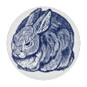 Kaninchen Bunny Cobalt Blaues Weiß Tinte Sketch Ku Schneidebrett (Vorderseite)