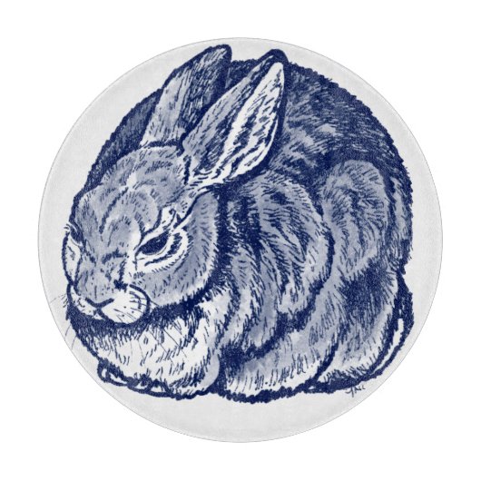 Kaninchen Bunny Cobalt Blaues Weiß Tinte Sketch Ku Schneidebrett (Vorderseite)