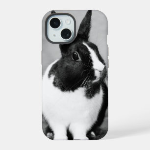 Kaninchen Bunny Foto Schwarz-Weiß personalizable iPhone 15 Hülle