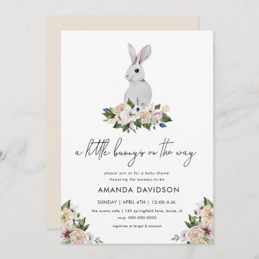 Kaninchen Bunny Greenerity Gender Neutral Baby Dus Einladung (Vorne/Hinten)