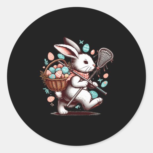 Kaninchen Bunny Lacrosse-Spieler frohe Ostereier-S Runder Aufkleber (Vorderseite)