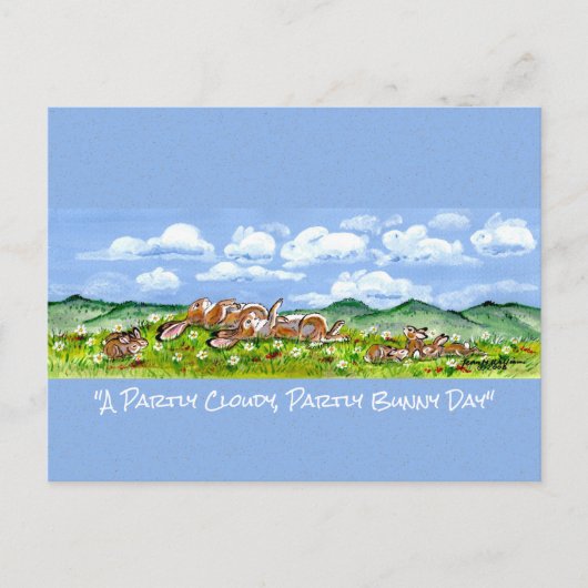 Kaninchen Bunny Watching Clouds Fun Wasserfarbe Ku Postkarte (Vorderseite)