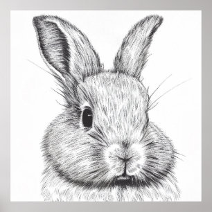 Kaninchen Bunny Wild Nature Animal Illustration Ar Poster