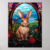Kaninchen-Buntglasfenster-Waldgarten-Kunst