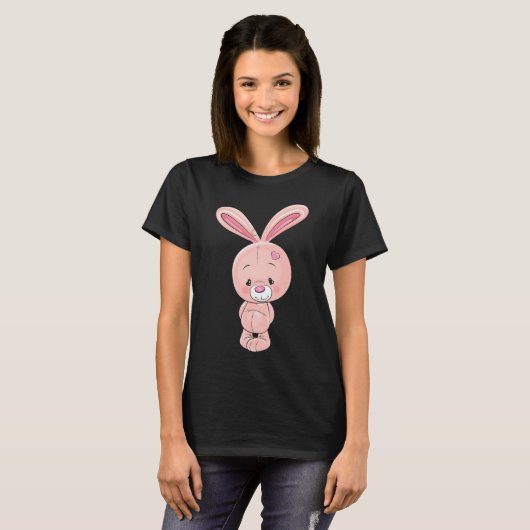 Kaninchen-Cartoon Zeichnend | Niedlich Pink Bunny T-Shirt (Vorne ganz)