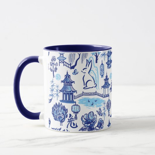 Kaninchen Chinoiserie Blaue Tasse (Links)