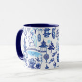 Kaninchen Chinoiserie Blaue Tasse (Vorderseite Links)