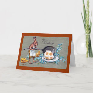 Kaninchen, das Eier Vintages Ostern brät Feiertagskarte