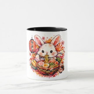 Kaninchen, das Ramen isst Tasse