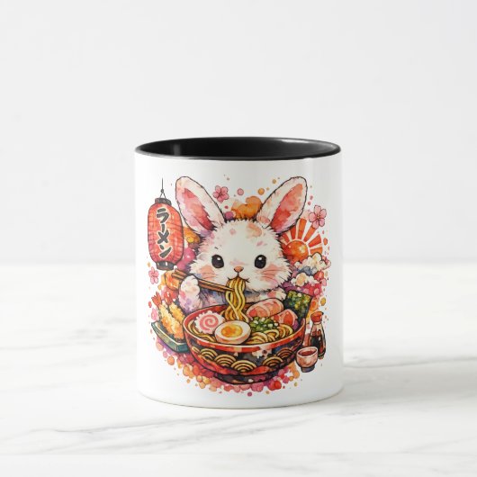 Kaninchen, das Ramen isst Tasse (Zentrum)