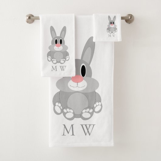Kaninchen-Design-Monogramm Badhandtuch Set (Insitu)