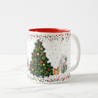 Kaninchen, die sich auf Weihnachten vorbereiten Zweifarbige Tasse