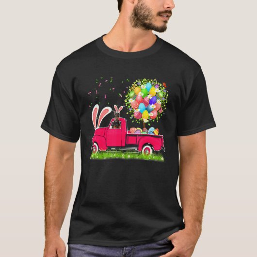 Kaninchen Dobermann Frohe Ostern Eier Baum T-Shirt (Vorderseite)