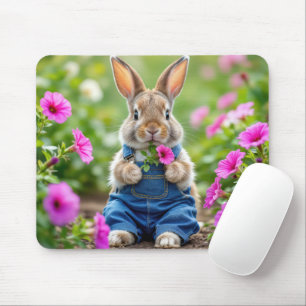 Kaninchen Eating Petunia Blume Mousepad