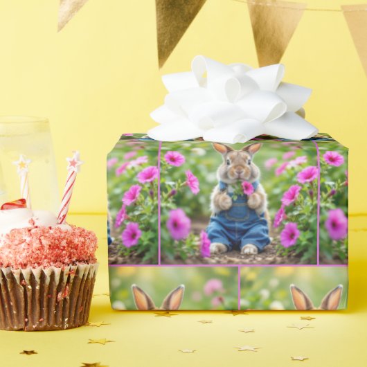 Kaninchen Eating Pink Petunia Blume Geschenkpapier (Geburtstagsparty)