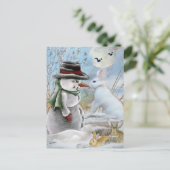 Kaninchen Eating Snowman's Nase Postkarte (Stehend Vorderseite)