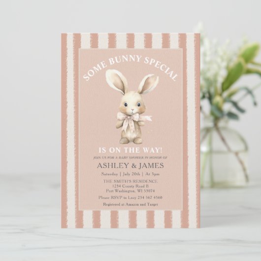 Kaninchen Einige Sonne ist auf dem Weg Babydusche Einladung (Stehend Vorderseite)