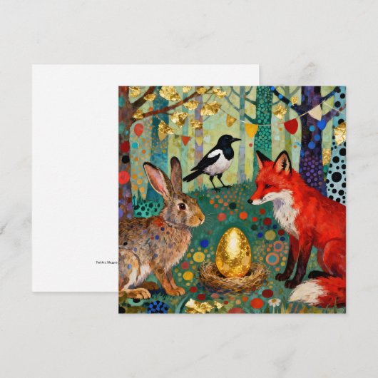 Kaninchen, Elster, Fuchs und "Das goldene Gänseei" Dankeskarte (Vorne/Hinten)