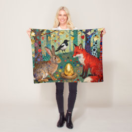 Kaninchen, Elster, Fuchs und „Das goldene Gänseei“ Fleecedecke