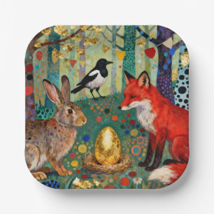 Kaninchen, Elster, Fuchs und „Das goldene Gänseei“ Pappteller