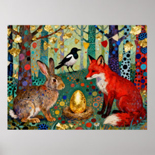 Kaninchen, Elster, Fuchs und „Das goldene Gänseei“ Poster