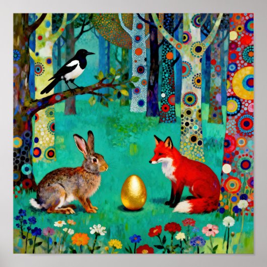 Kaninchen, Elster, Fuchs und „Der Teilungspfad“ Poster (Vorne)