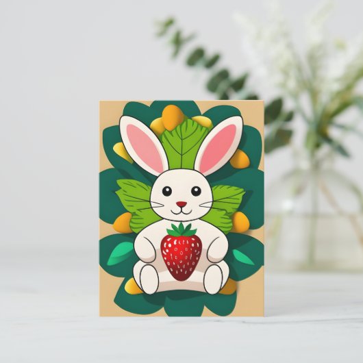 Kaninchen, Erdbeere, Mandala, Postüberquerung Postkarte (Stehend Vorderseite)