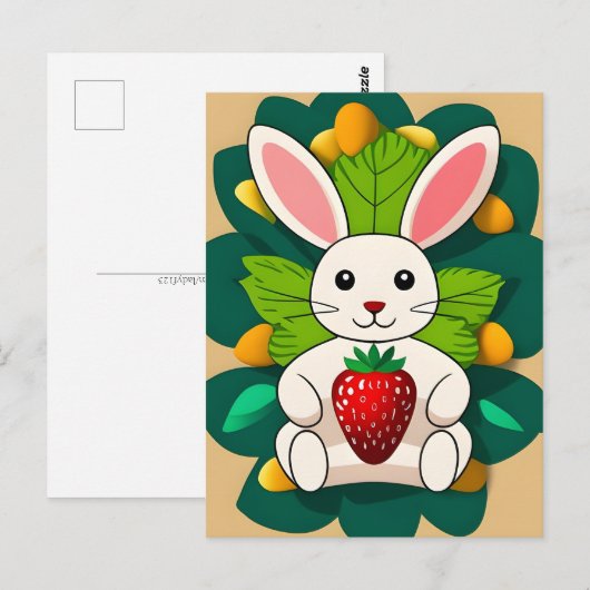 Kaninchen, Erdbeere, Mandala, Postüberquerung Postkarte (Vorne/Hinten)
