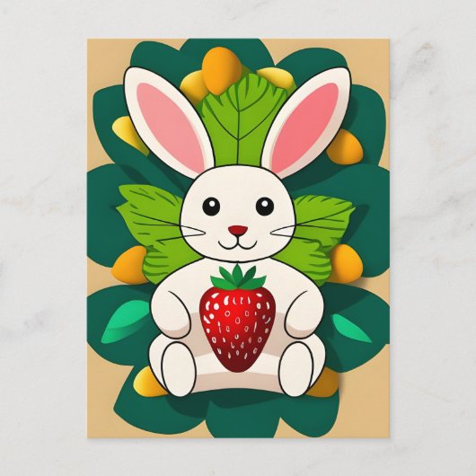 Kaninchen, Erdbeere, Mandala, Postüberquerung Postkarte (Vorderseite)