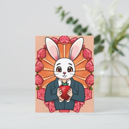 Kaninchen, Erdbeere, Mandala, Postüberquerung Postkarte (Stehend Vorderseite)